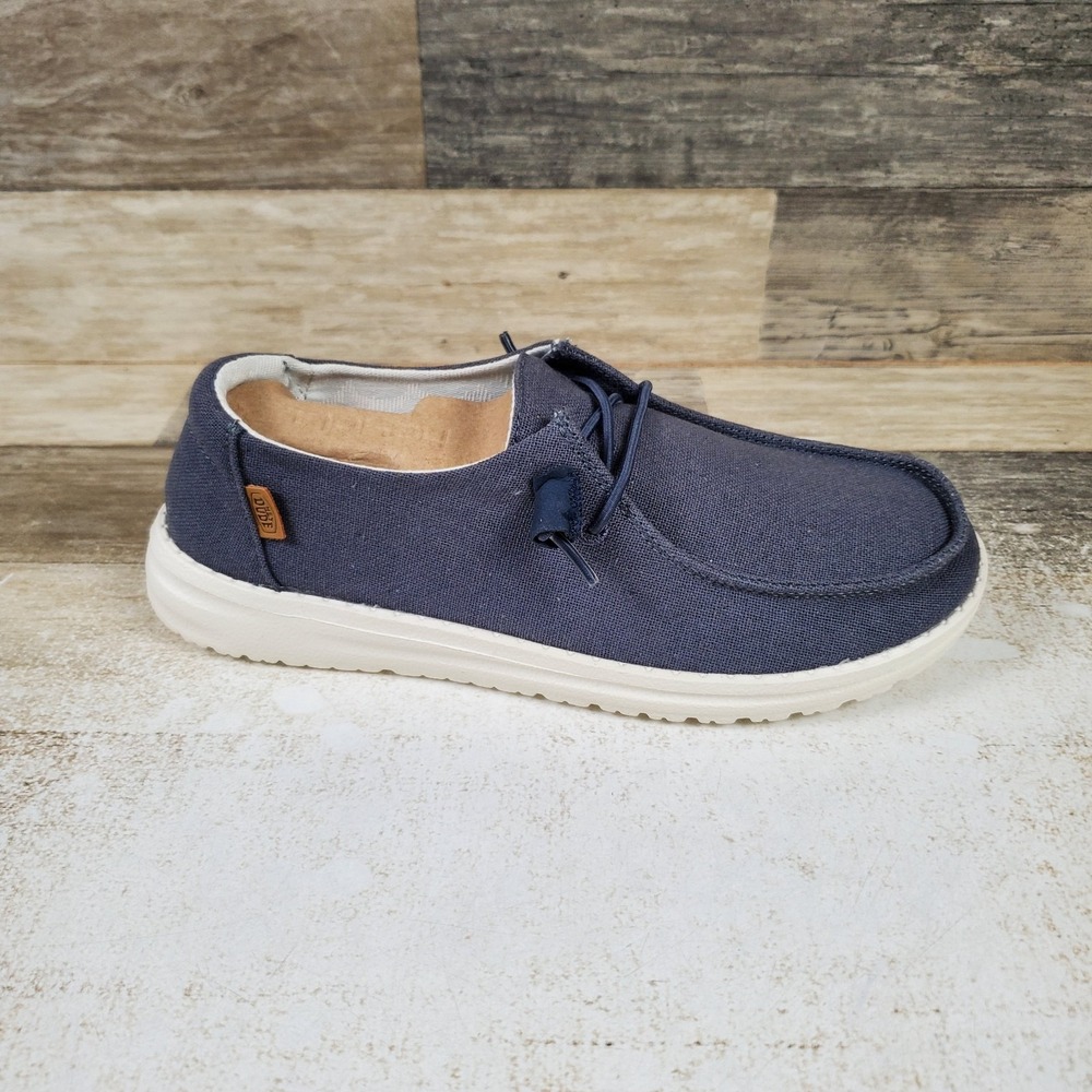 Hey Dude Wendy Chambray Womens Loafers Shoe Sz 7 Navy Canvas Slip-on Comfort